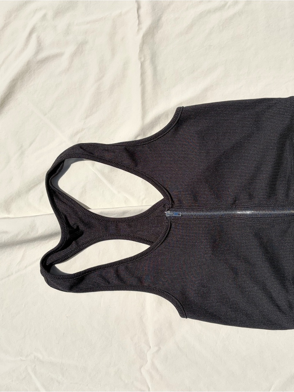 SHEIN Black Ribbed Racerback Zip Tank - Picture 2 of 4